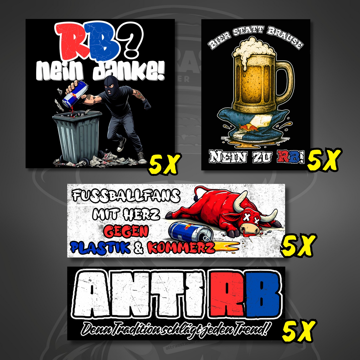 Anti RB Aufkleber-Set ultras-inspirierte Fan-Sticker wetterfest 4 Motive