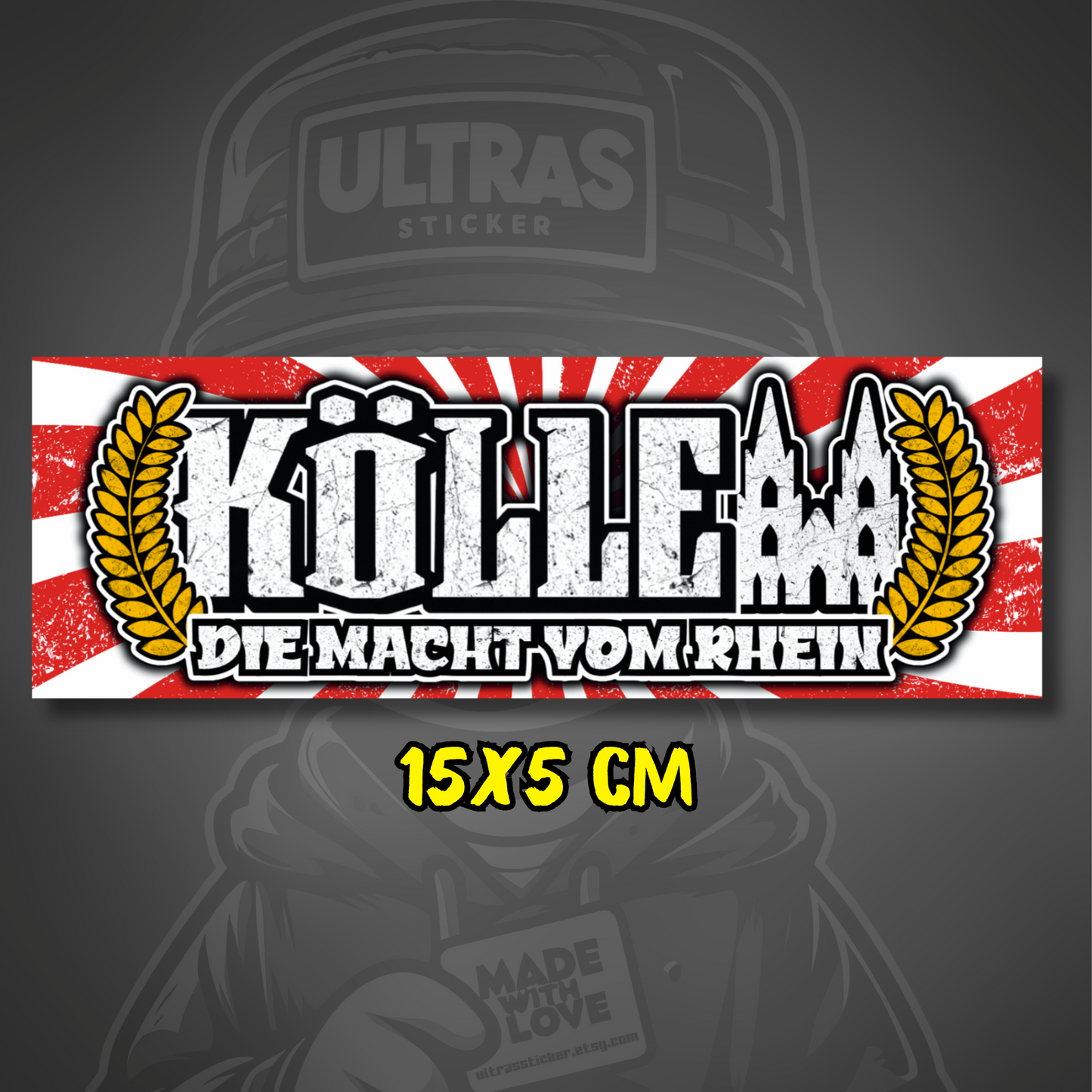 Kölle Aufkleber Die Macht vom Rhein ultras-inspirierter Fan-Sticker 15x5.0 cm wetterfest