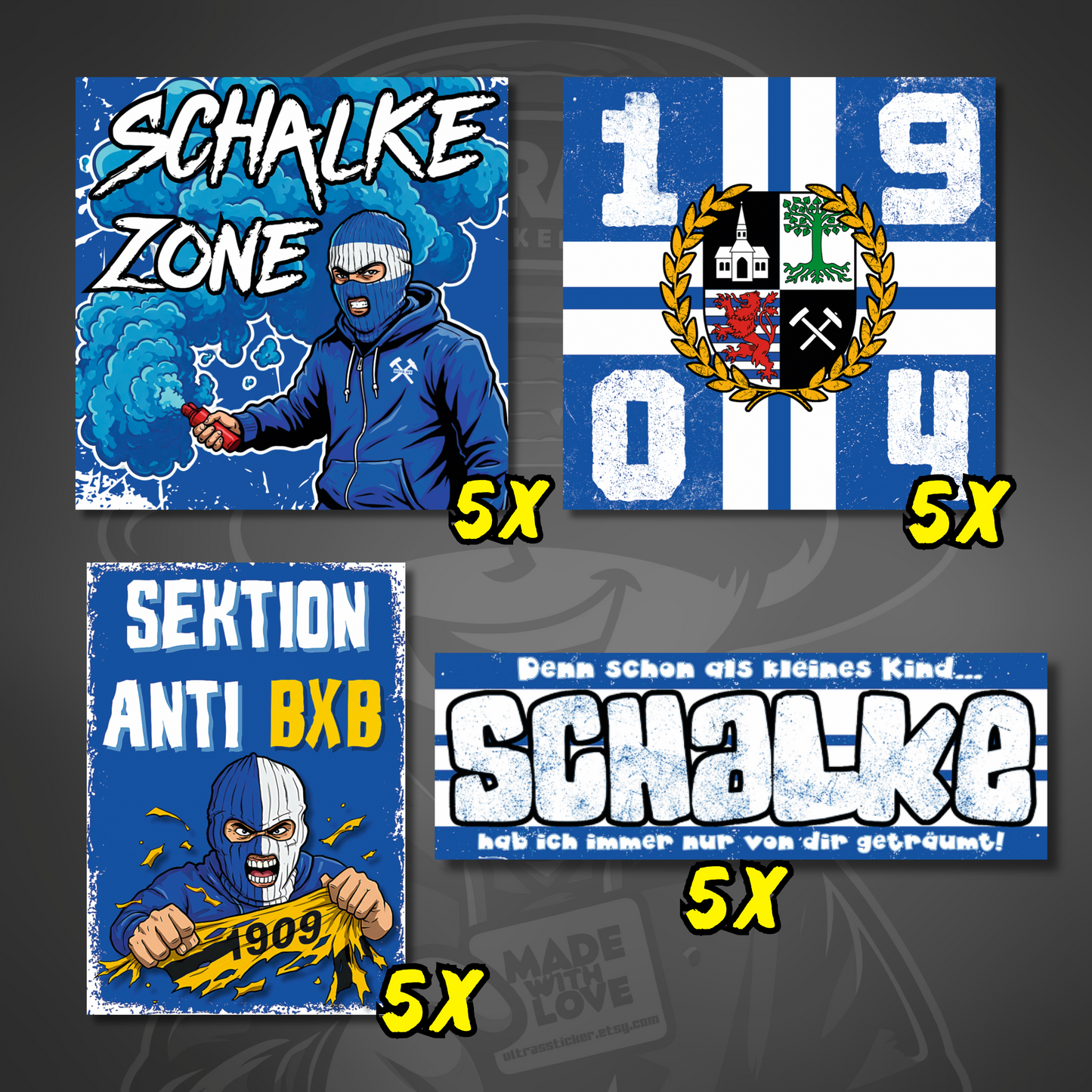 Schalke Aufkleber Set ultras-inspirierte Fan-Sticker wetterfest