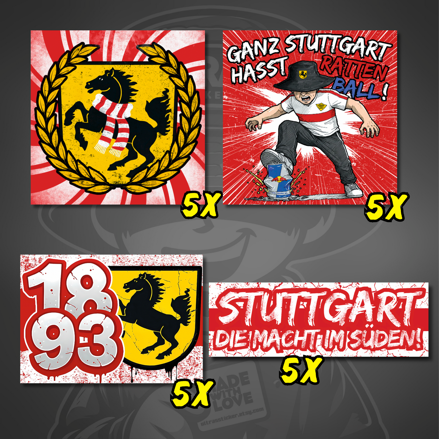 Stuttgart Aufkleber Set Fanszene Ultras-Stil