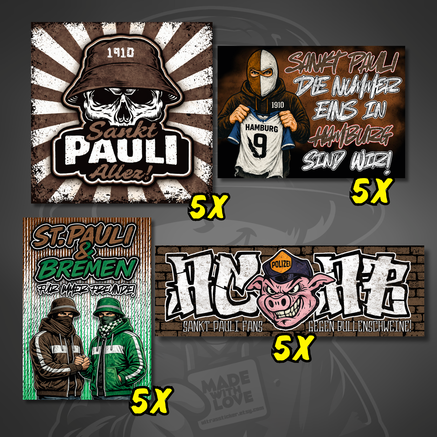 St. Pauli Aufkleber Set ultras-inspirierte Fan Sticker wetterfest