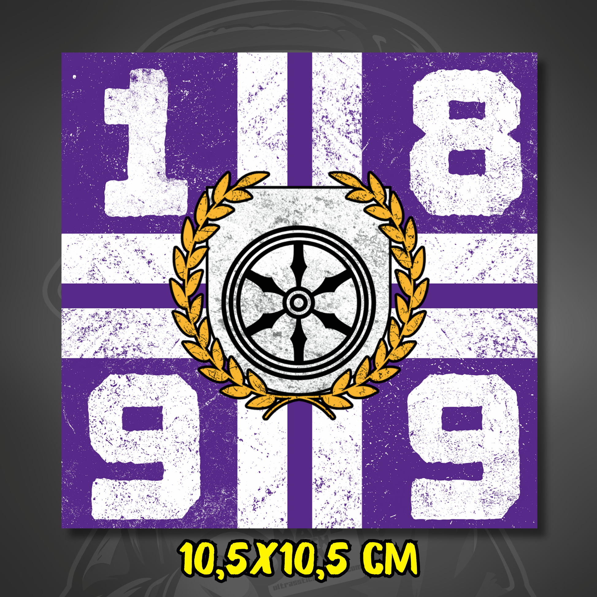 Osnabrück Aufkleber mit der Jahreszahl 1899 in Lila-Weiß, zentralem Emblem und Lorbeerkranz im Ultras-Stil.
