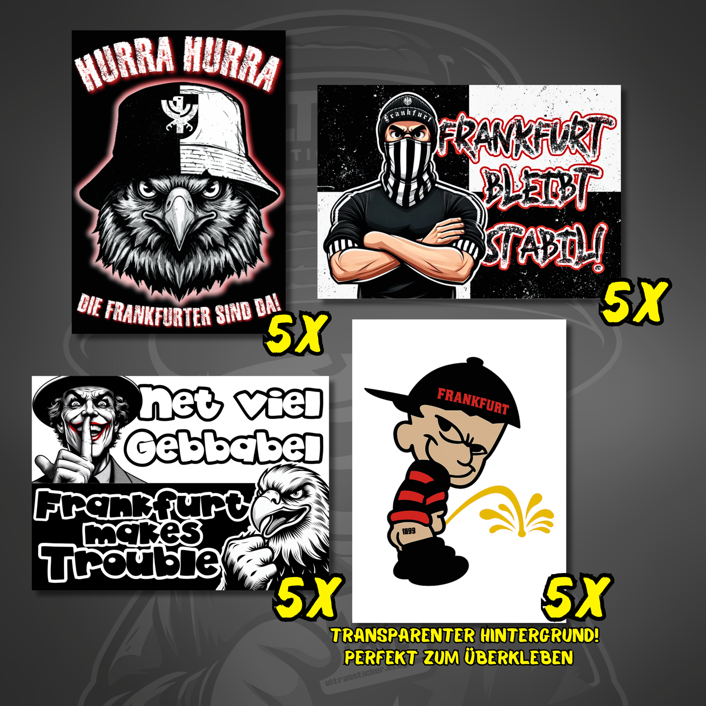 Frankfurt Aufkleber Set ultras-inspirierte Fan-Sticker wetterfest verschiedene Motive