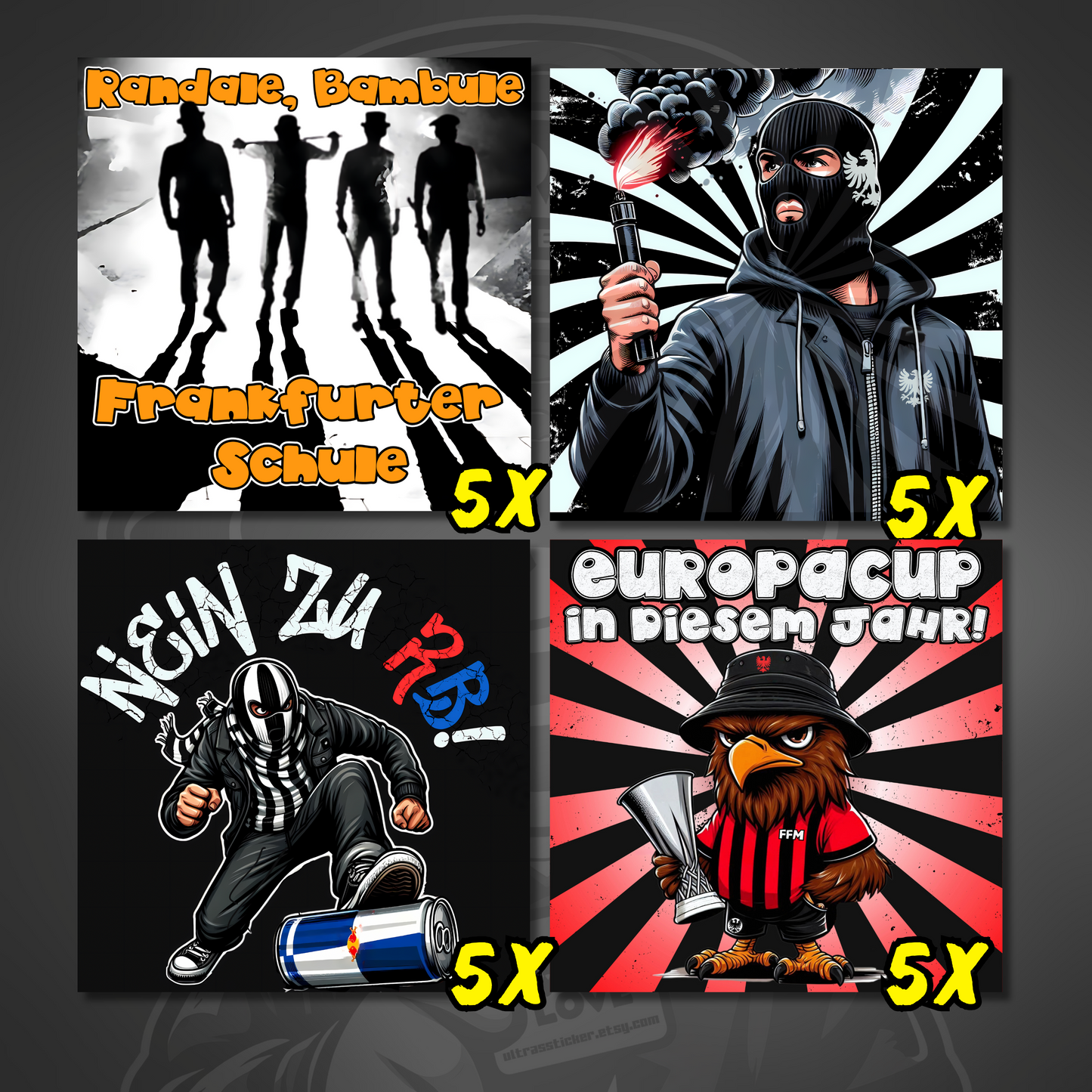 Frankfurt Sticker Set ultras-inspirierte Fan-Sticker wetterfest 10.5x10.5cm (4 Motive)