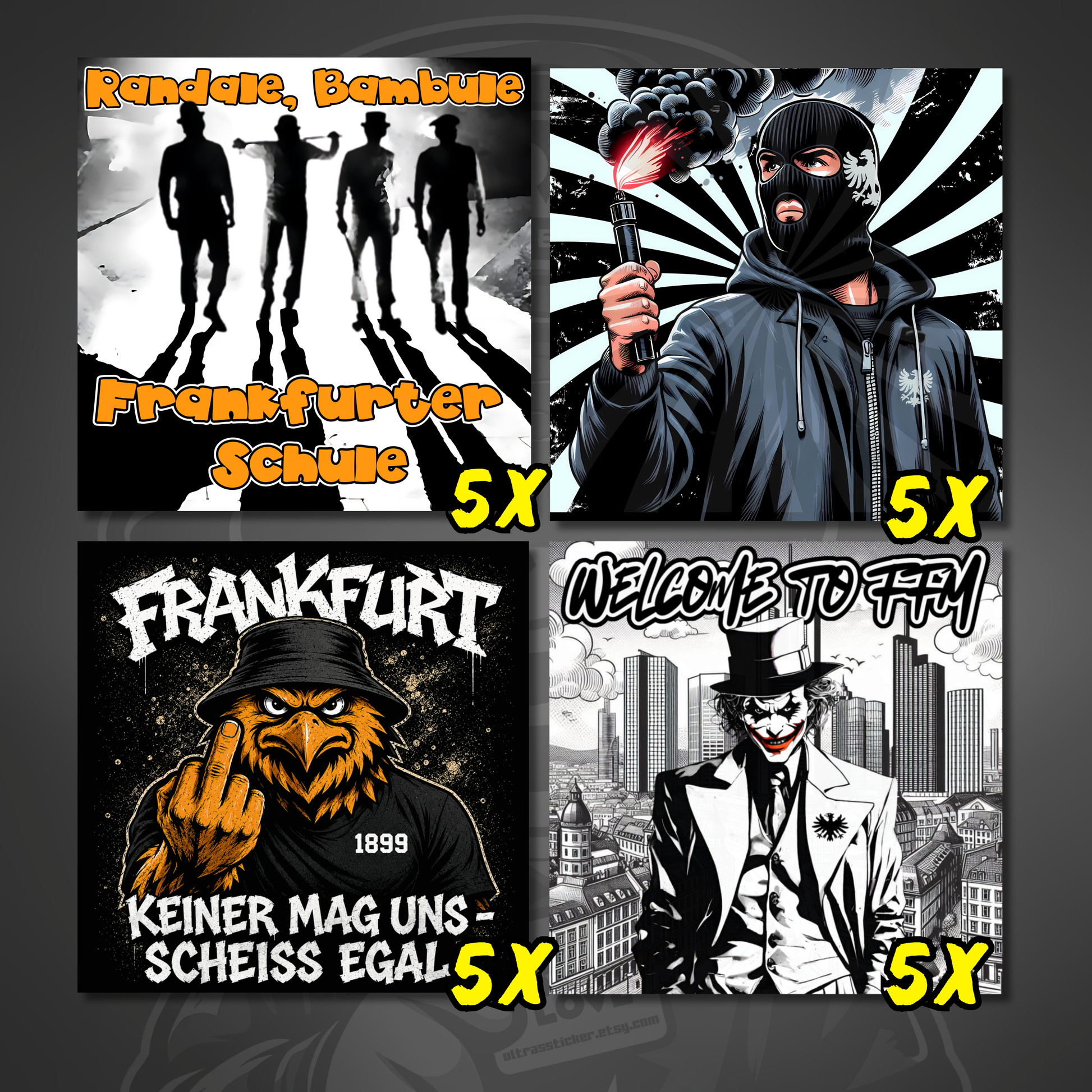 Frankfurt Sticker Set ultras-inspirierte Fan-Sticker wetterfest 10.5x10.5cm (4 Motive)