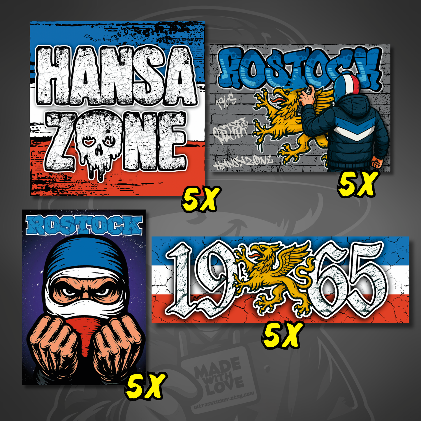 Rostock Aufkleber Set ultras-inspirierte Fan Sticker wetterfest
