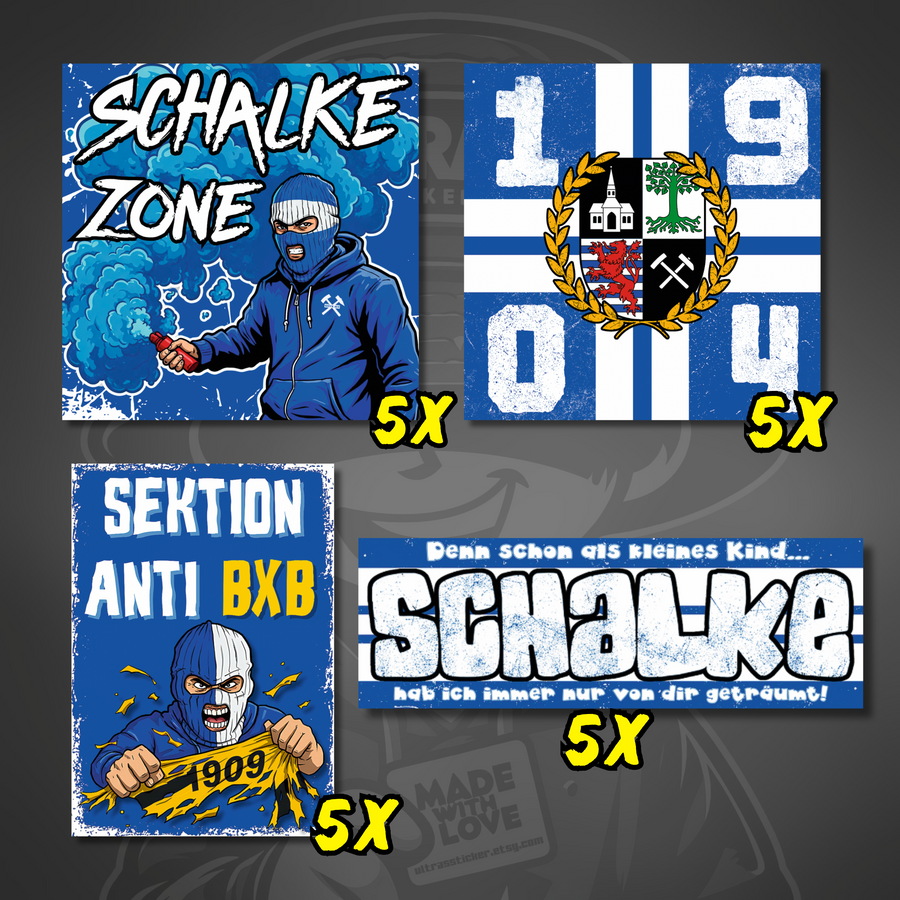 Schalke Aufkleber Set ultras-inspirierte Fan-Sticker wetterfest